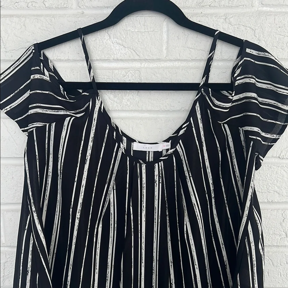Lush Black and White Asymmetrical Cut Out Blouse - Picture 2 of 6